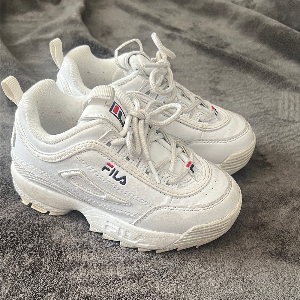 Fila Kids White and Red Sneakers